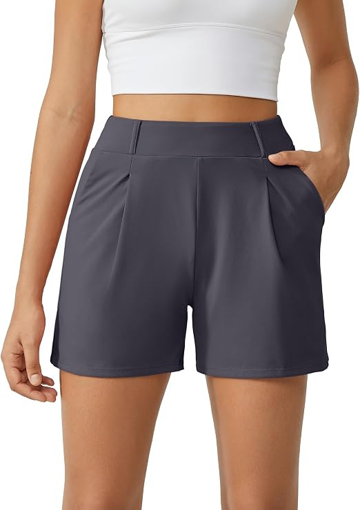 G4Free EverGoing Dressy Casual Shorts for Women 4" High Waisted Summer Lounge Pleated Shorts with... | Amazon (US)