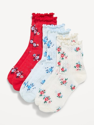 Ruffled Pointelle-Knit Quarter-Crew Socks 3-Pack for Girls | Old Navy (US)