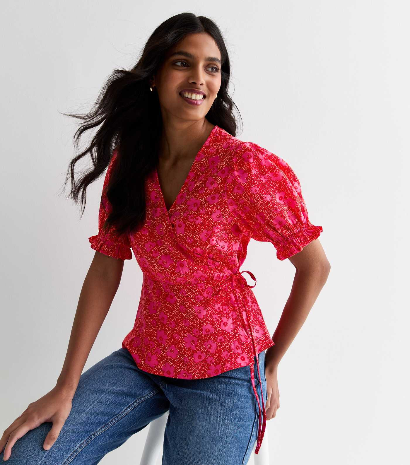 Red Floral Dot Wrap Top | New Look | New Look (UK)