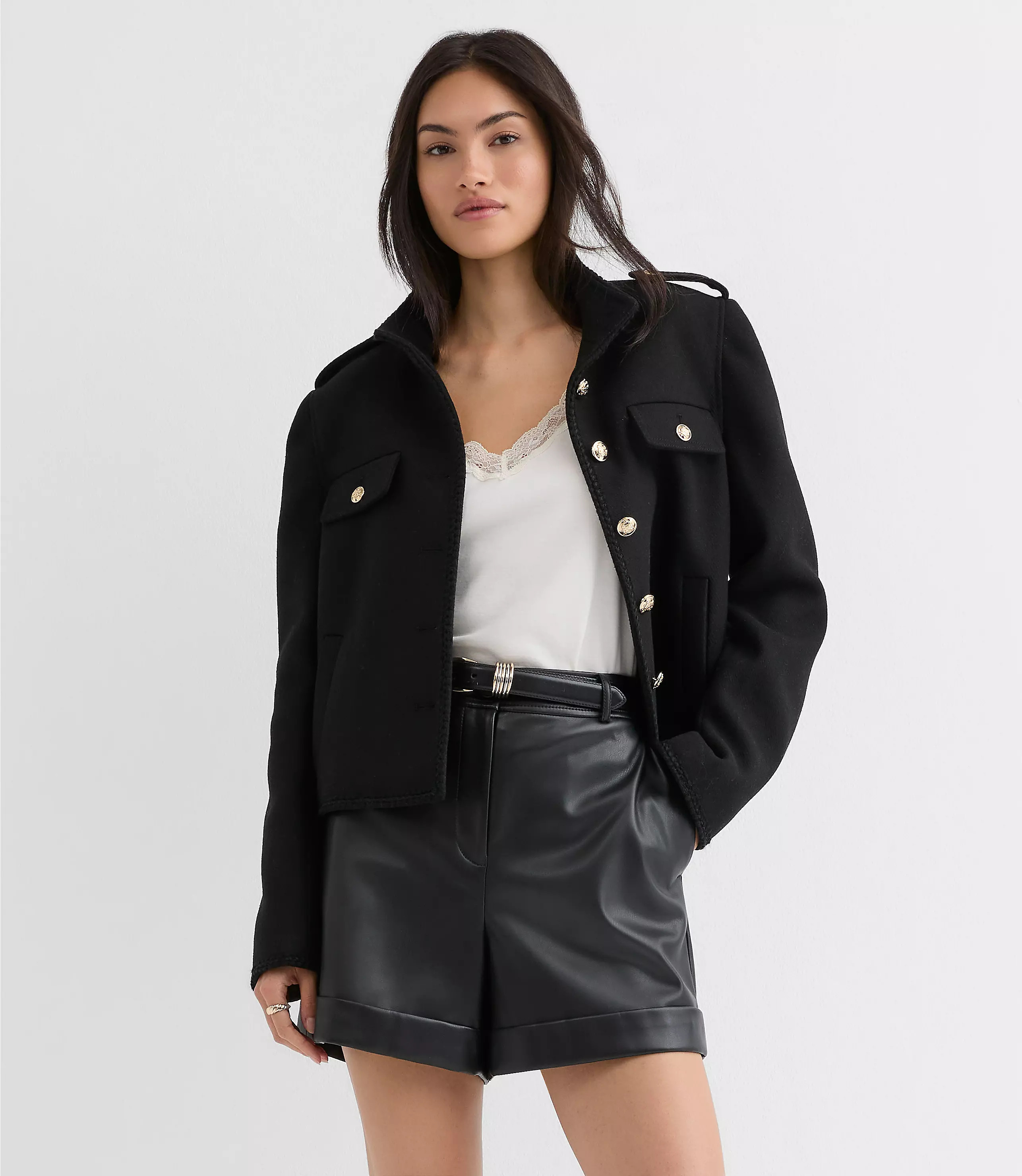 Cuffed Shorts in Faux Leather | LOFT