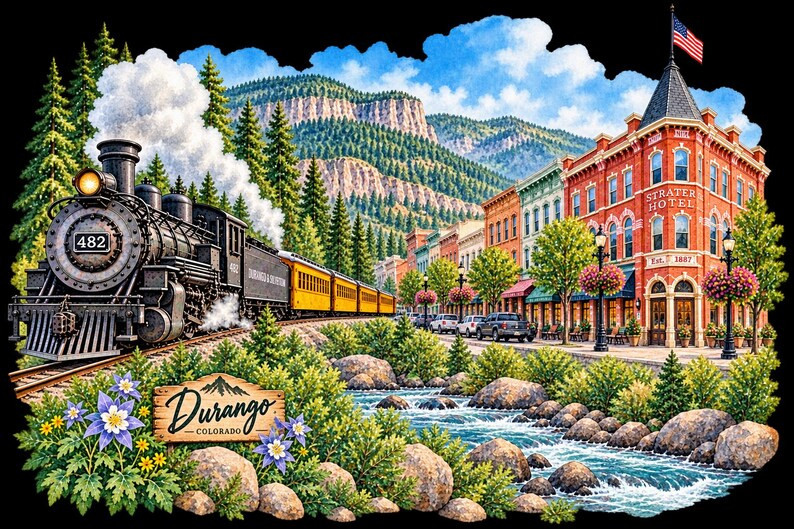 Durango Colorado PNG, Watercolor Travel Clipart, Durango & Silverton Train PNG, Colorado Sublimat... | Etsy (Global)