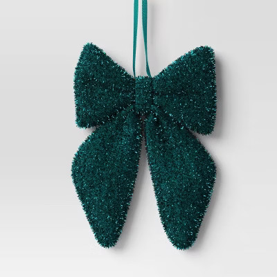 6.5" Christmas Tinsel Bow Ornament Dark Green - Wondershop™ | Target