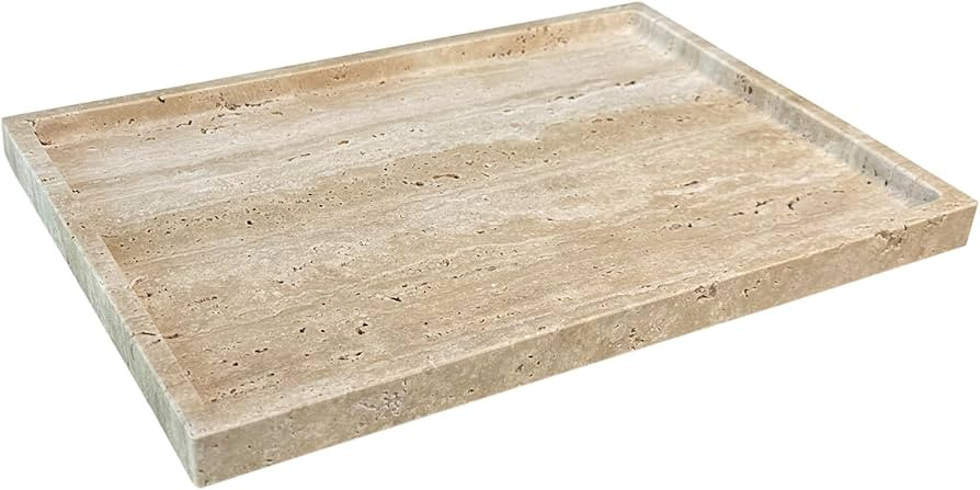 Travertine Stone Tray for Coffee Table, 12 x 8 inch Rectangle Marble Vanity Tray for Bathroom Cou... | Amazon (US)