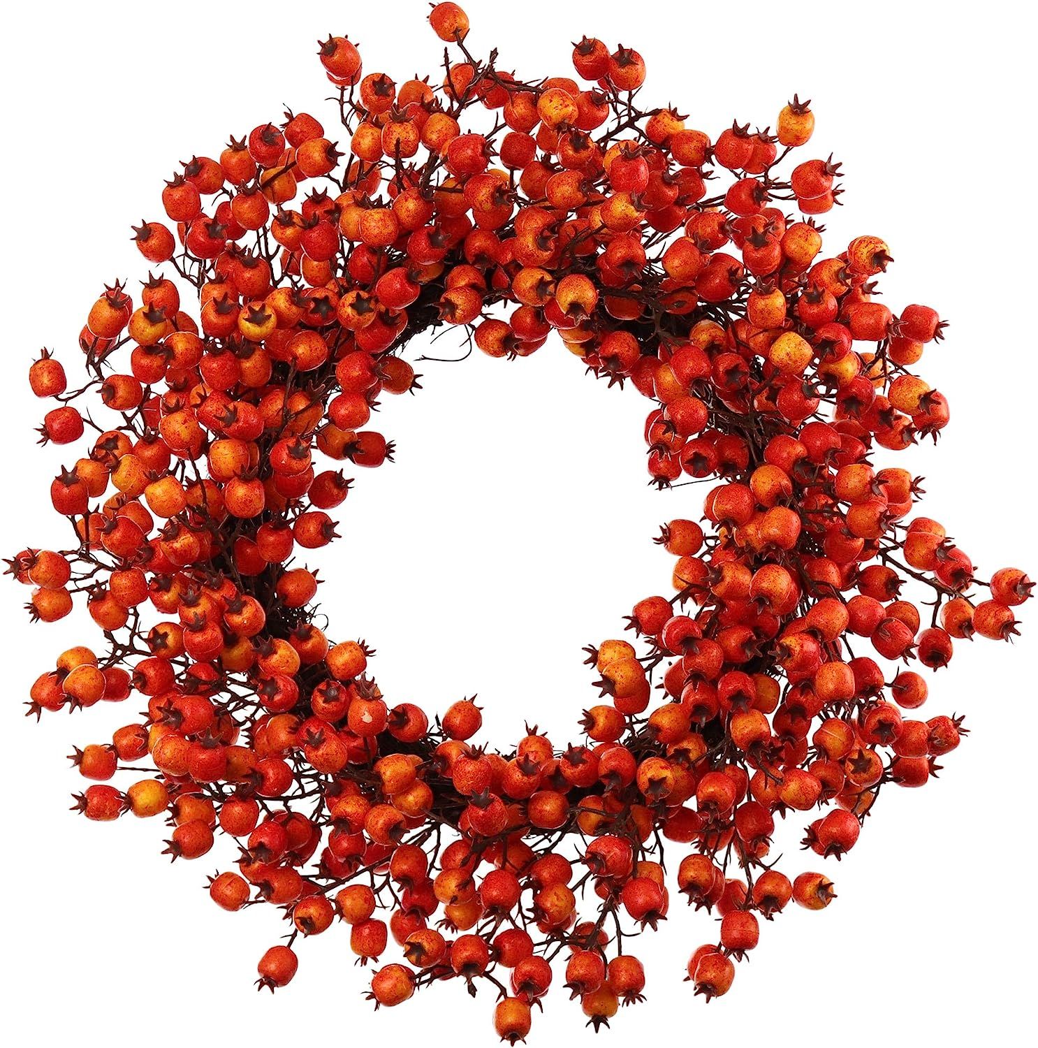 20" Artificial Berry Wreath, Orange & Red Fall Hues, Twig Base, Handcrafted, Year Round Front Doo... | Amazon (US)