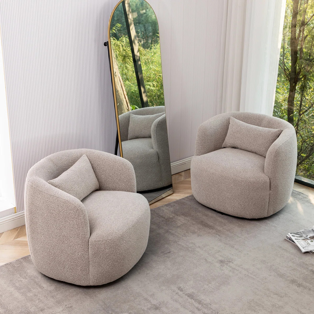 Bruschi 34" Wide Boucle Polyester Upholstered Swivel Armchair (Set of 2) | Wayfair North America