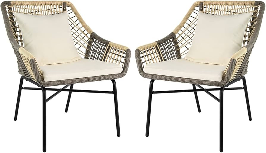 Amazon Basics Outdoor All Weather Rope Club Chair with Steel Frame with Cushions - 2 Pack, Beige | Amazon (US)