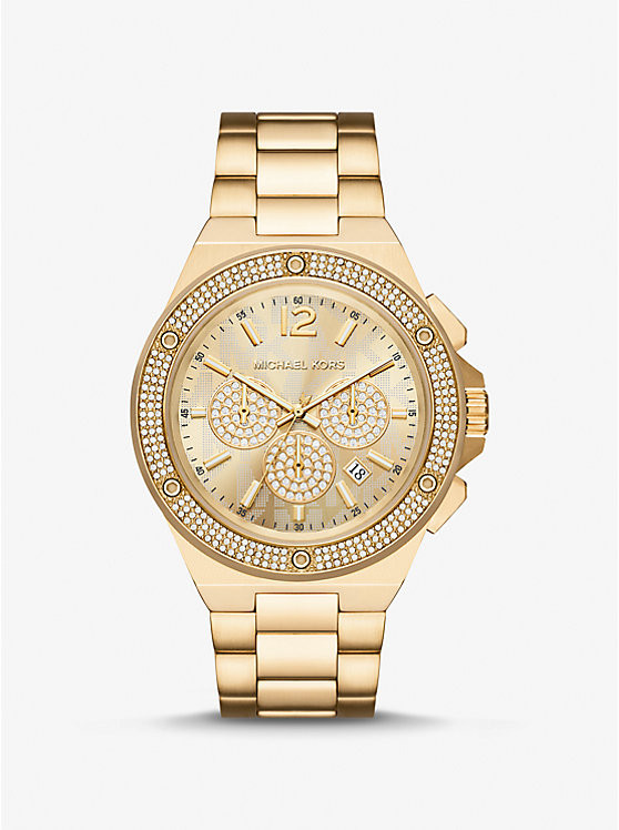 Oversized Lennox Pavé Gold-Tone Watch | Michael Kors US