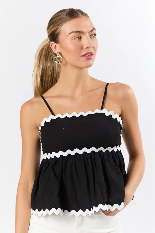 Heartfelt Moment Black and Ivory Rick Rack Trim Tank | Pink Lily