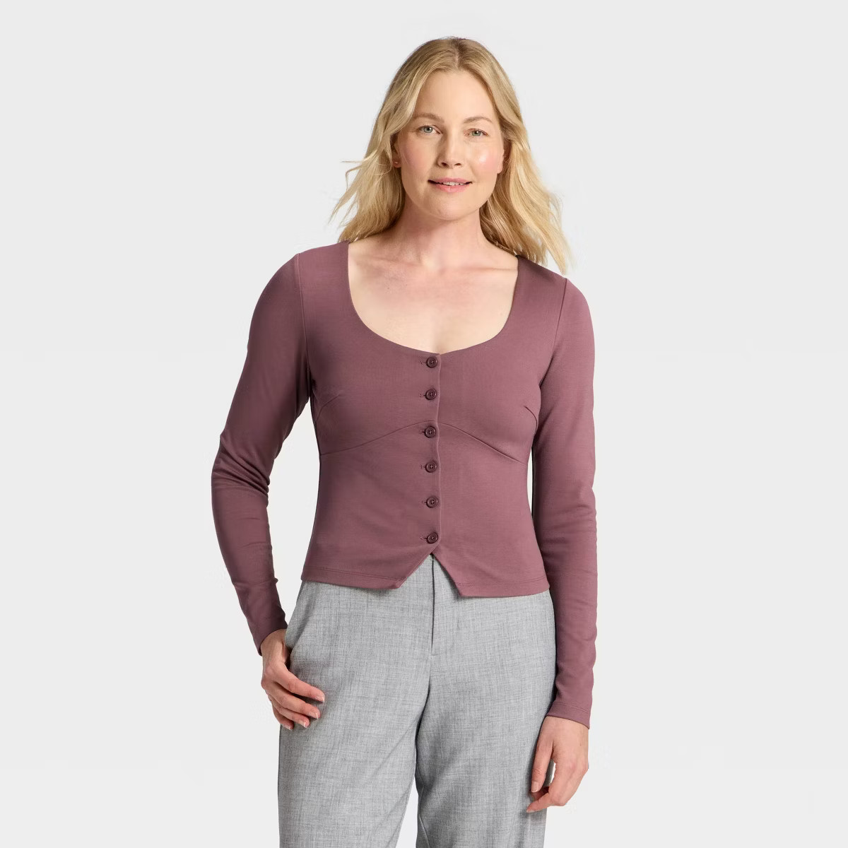 Women's Ponte Button-Front Long Sleeve Top - A New Day™ | Target