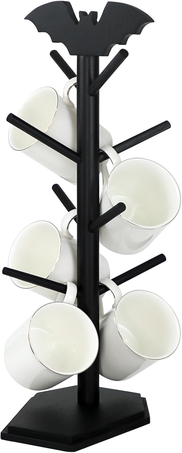 RSSCIIIUL Bat Mug Holder Tree - 8 Hooks Coffee Mug Rack - Gothic Home Decor Wood Coffee Mug Tree for Countertop - Coffee Cup Holder for Halloween Kitchen Organizer & Coffee Bar Accessories | Amazon (US)