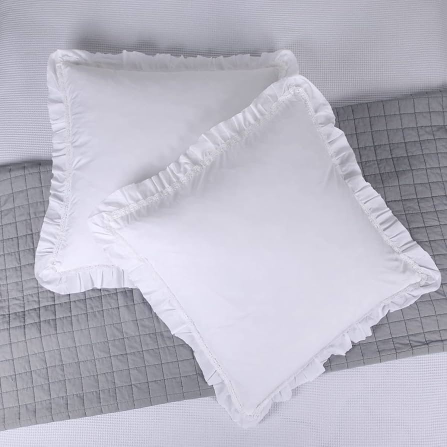 JNG Kraftlab White Ruffle Pillow Case 100% Cotton Boho Euro Sham Vintage Elegant Lace Inlay White... | Amazon (US)