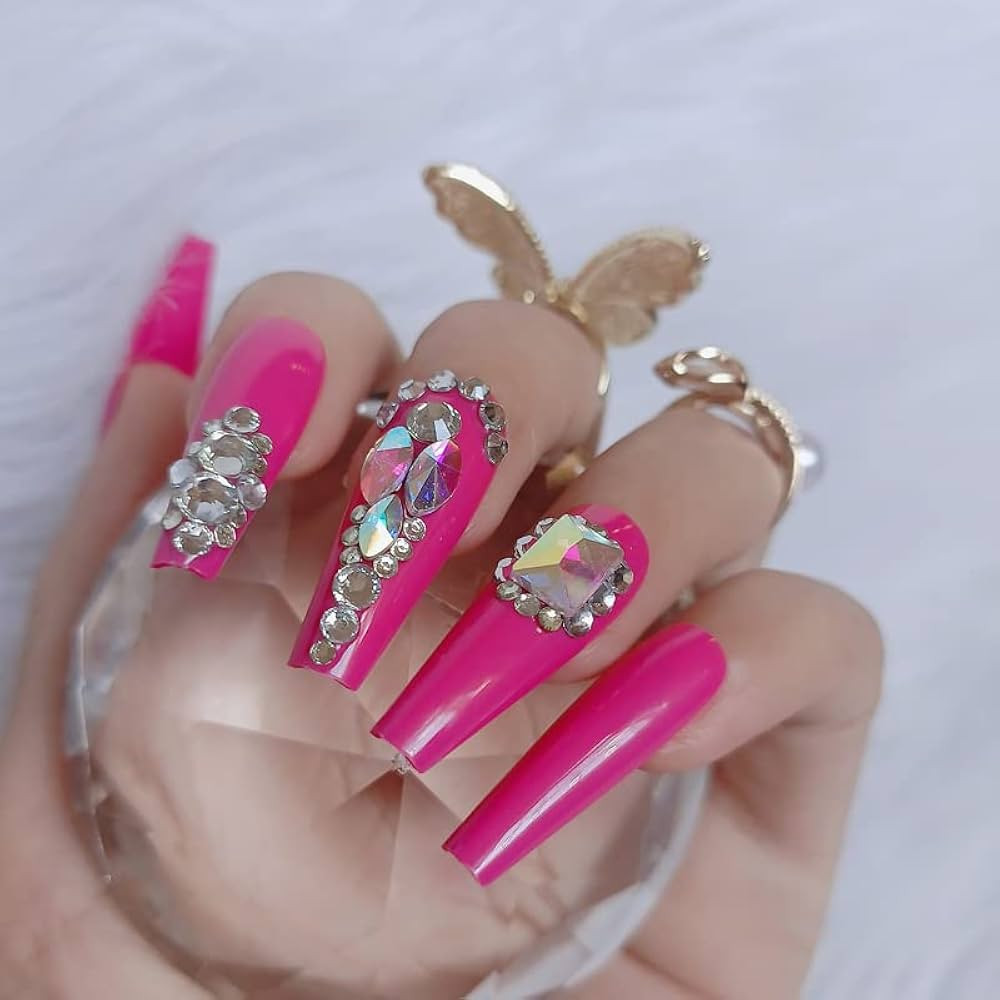 ZYBUXY 24pcs Lady Rose Press on Nail Luxury Jewelry Ballerina Flash Diamond Crystal Fake nails Lo... | Amazon (US)
