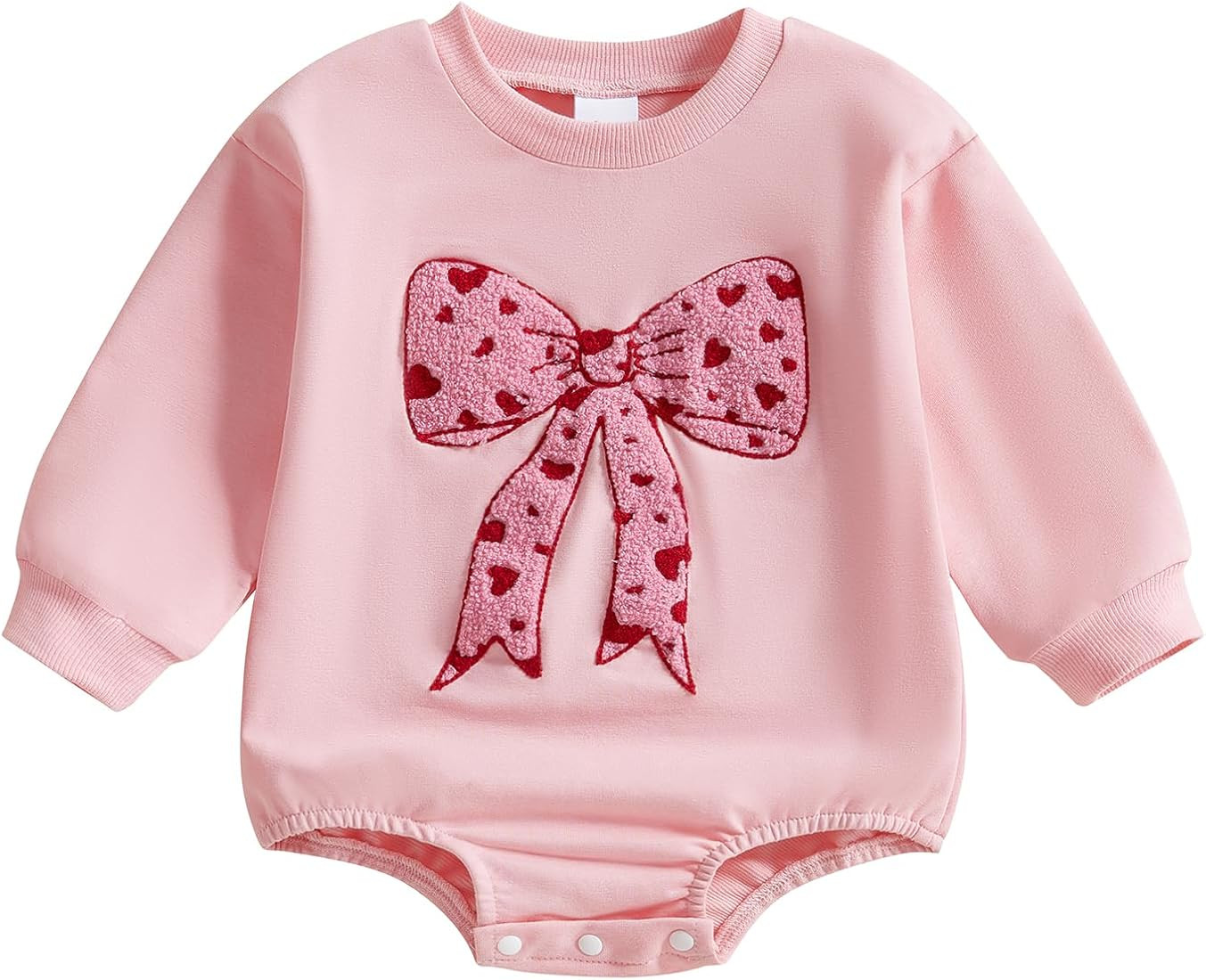 Kayotuas Baby Girl Valentines Outfit Pink Heart Embroidered Sweatshirt Romper Long Sleeve Bodysui... | Amazon (US)