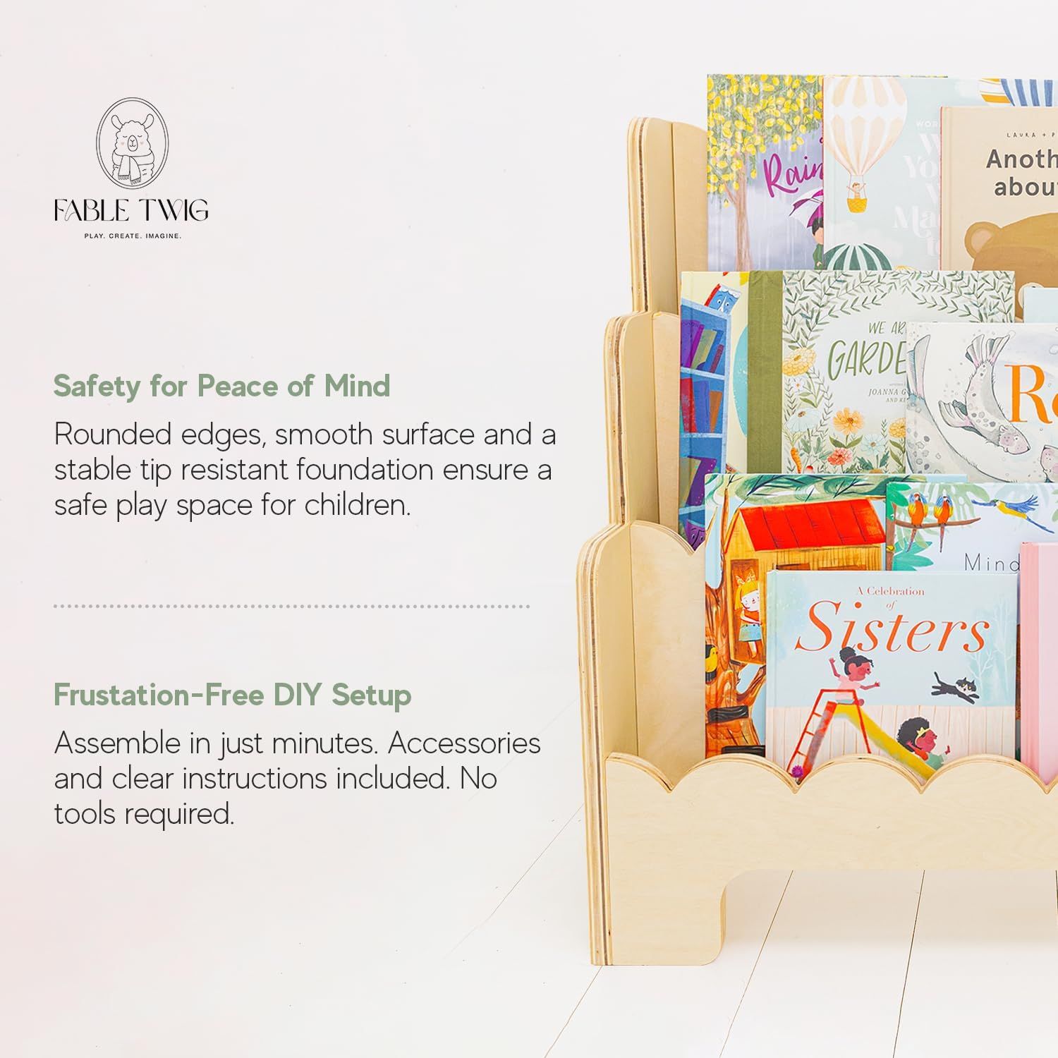 Wooden Kids Bookshelf w/Scalloped Edges - Perfect Height 3-Tier Montessori Bookshelf for Kids - D... | Amazon (US)