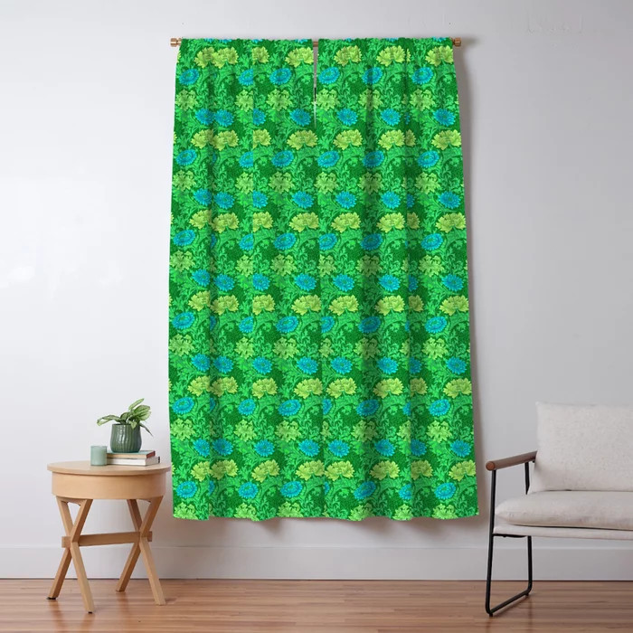 William Morris Chrysanthemums, Lime Green & Aqua Blackout Curtain by mm gladden | Society6