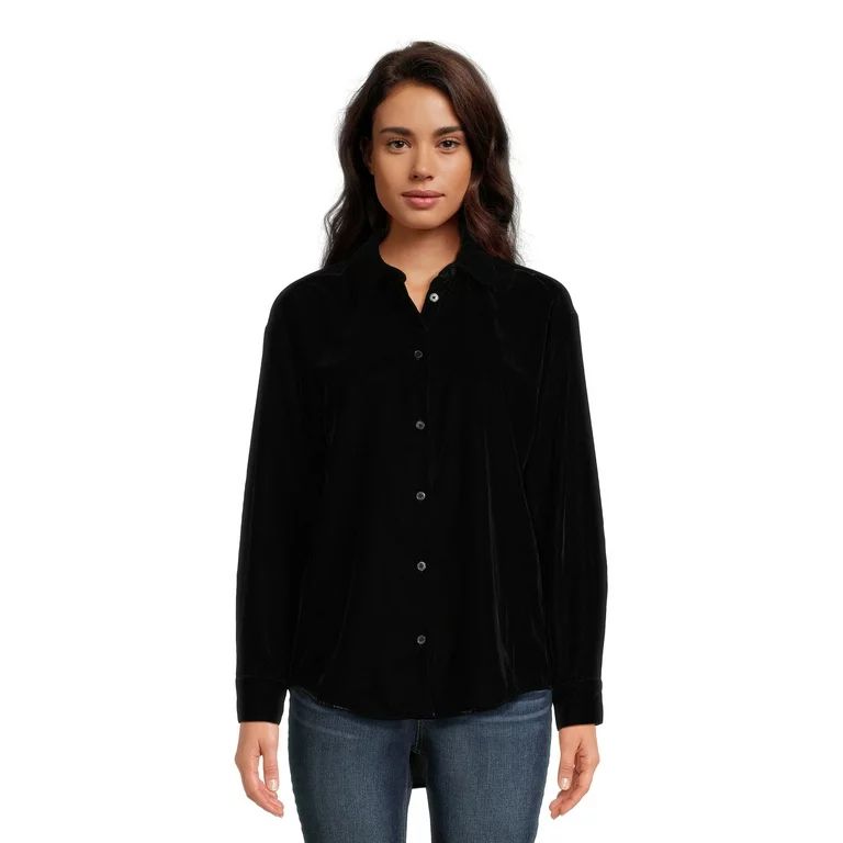 Time and Tru Women's Velvet Button Up Shirt | Walmart (US)