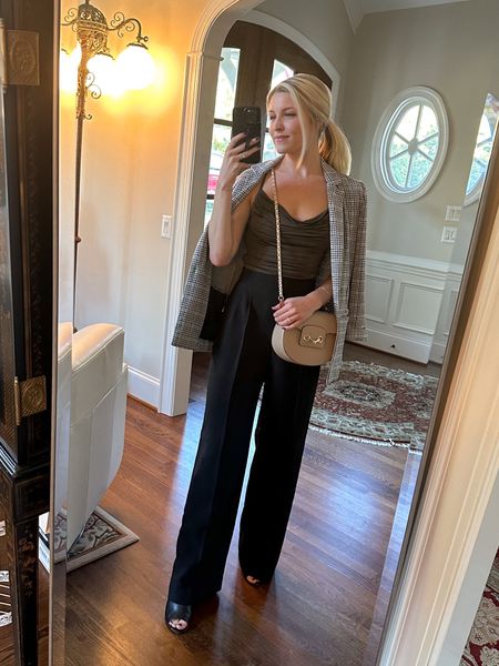 Business Casual holiday outfit inspo

Wearing a 0 in the wide leg trousers and a S in the ruched top  

#LTKsalealert #LTKHoliday #LTKworkwear
