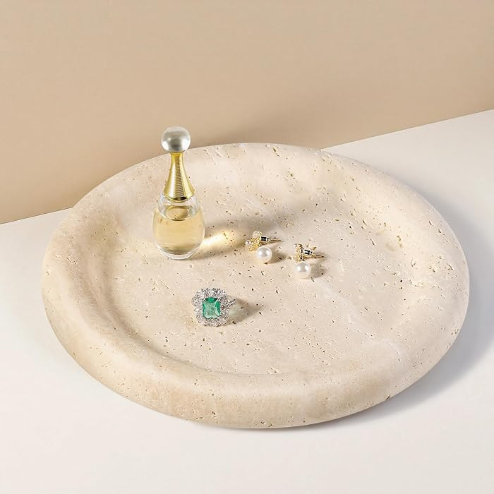 Italian Round Travertine Tray, 8" Vanity Decorative Marble Tray for Countertop, Catchall for Perf... | Amazon (US)