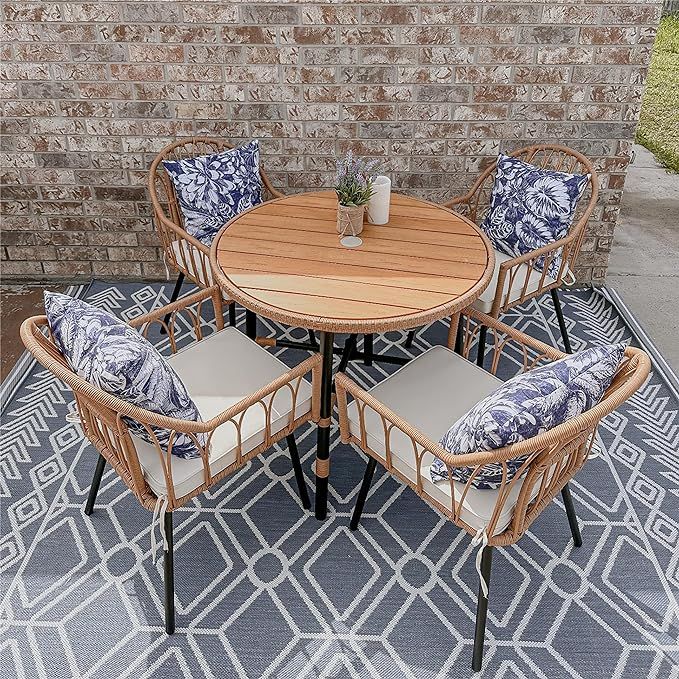 YITAHOME 5 Pieces Outdoor Patio Dining Table Chair Set,Wicker Patio Dining Set,Outdoor Rattan Din... | Amazon (US)
