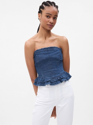 Gap × LoveShackFancy Denim Corset Top with Washwell | Gap (US)