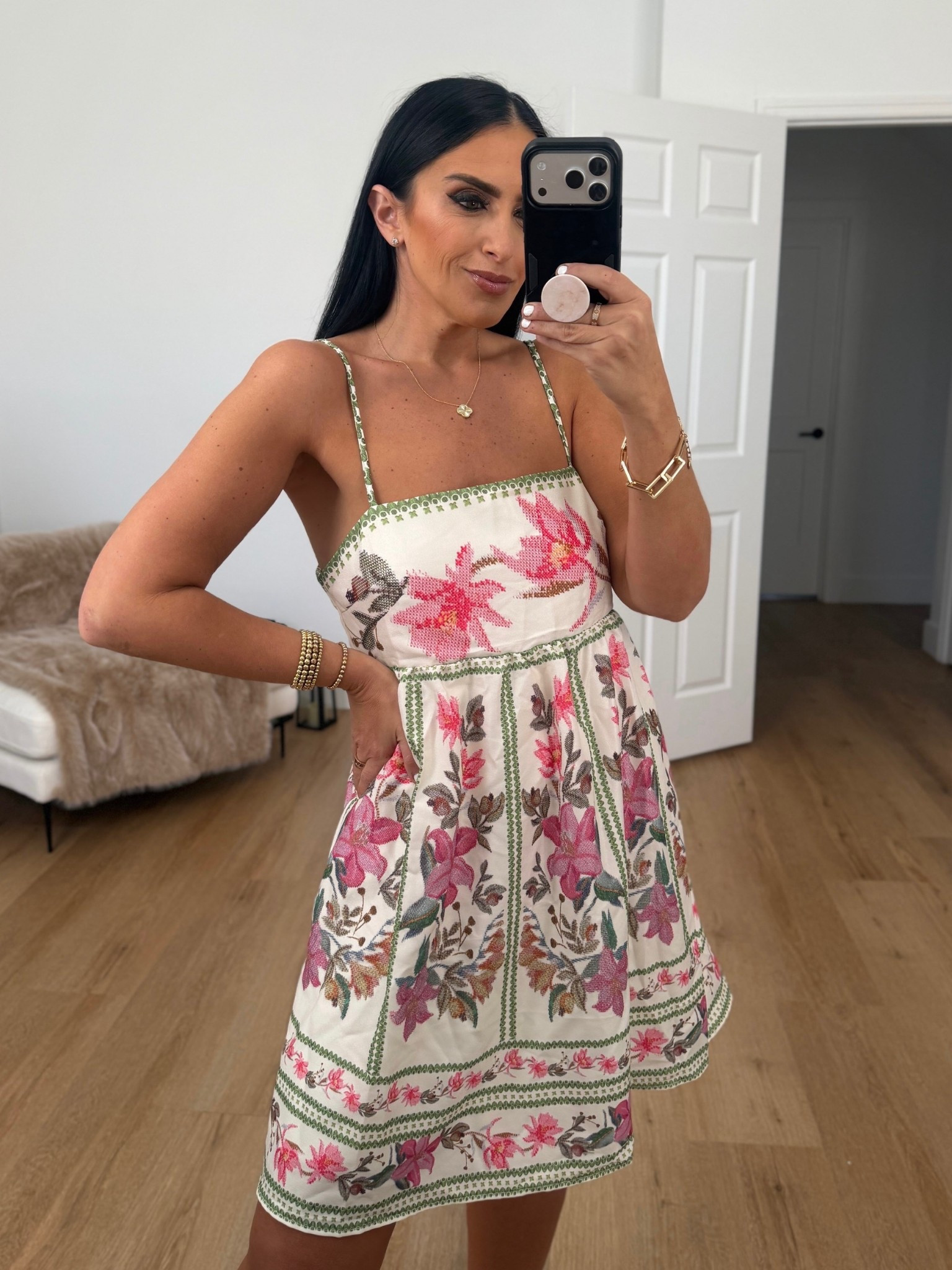 Farm Rio inspired Women's Summer Tribal Print Cami wearing size medium. 