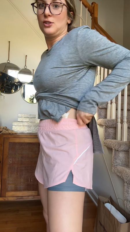 Fabletics running shorts pink built in spandex with long sleeve casual running t shirt 

#LTKfitness #LTKtravel #LTKfindsunder50