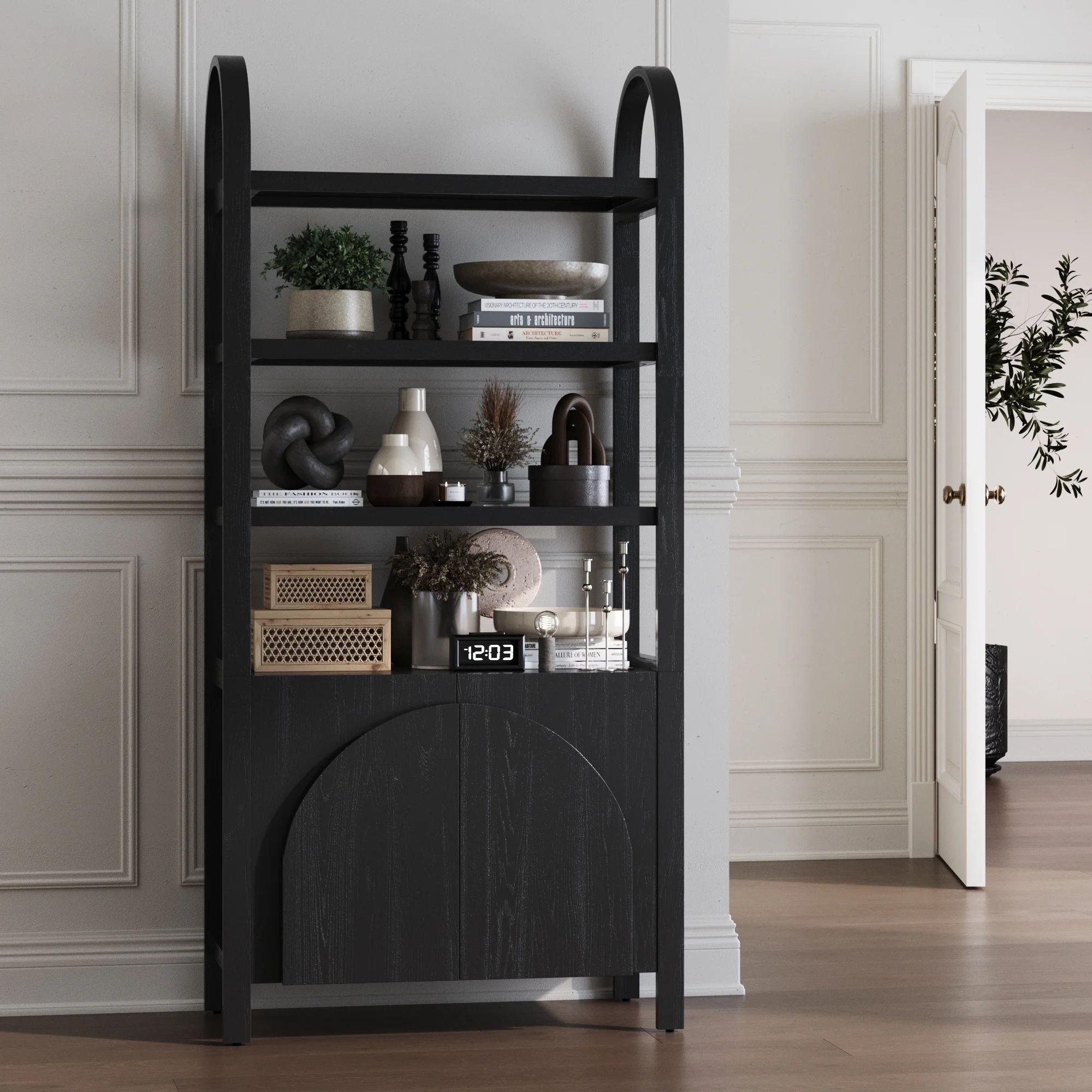 Mid Century Arched Door Bookshelf Black | Nathan James