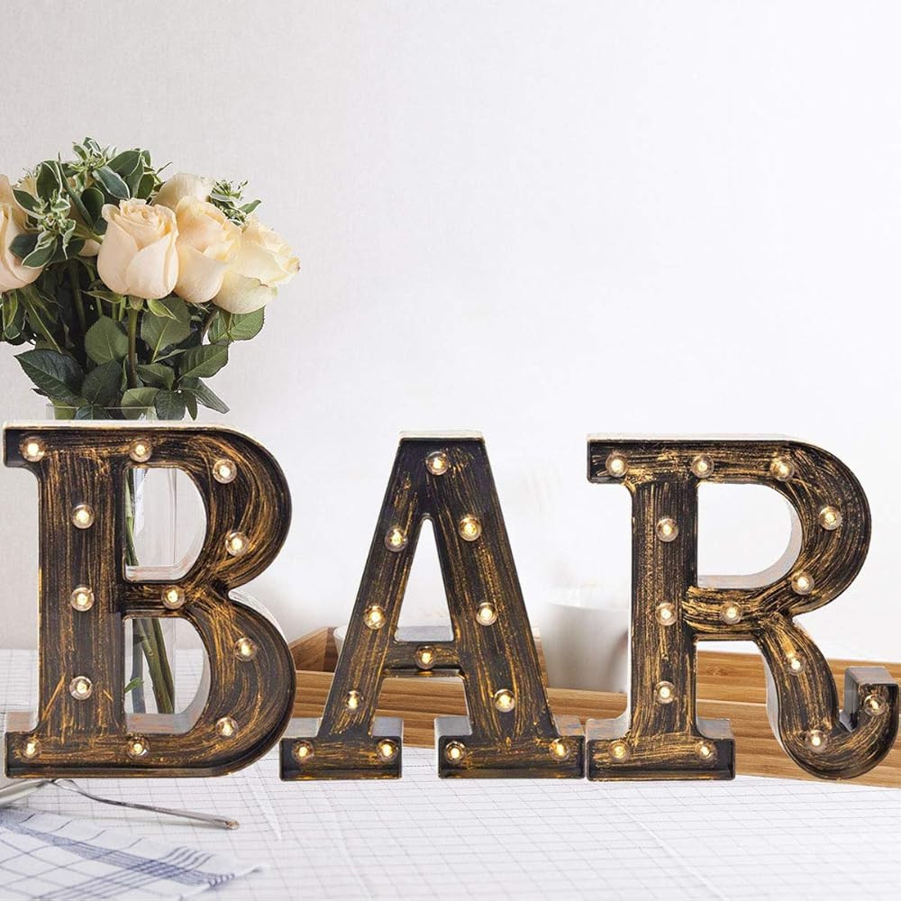 Light Up BAR Sign, LED Vintage Letters Home Decor Name Signs - Illuminated Marquee Letter Sign Li... | Amazon (US)