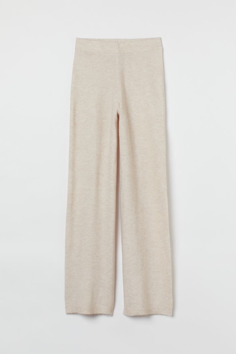 Soft, knit pants with wool content. Regular waist, ribbed, elasticized waistband, and straight, w... | H&M (US + CA)