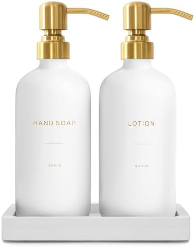 Gold Soap Dispenser Bathroom Set, Hand and Lotion Dispenser with Stainless Steel Pump, Perfect fo... | Amazon (US)