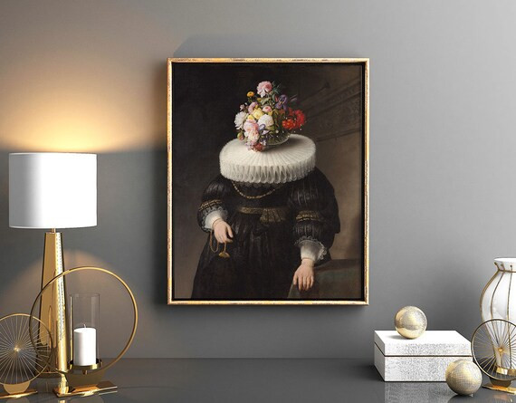 Altered Art, Dutch Floral Flower Head Collage Art Downloadable Prints, Vintage Oil Portrait Digit... | Etsy (US)