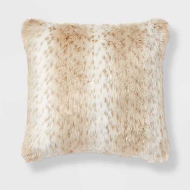 Oversized Snow Leopard Long Faux Fur Square Throw Pillow Neutral - Threshold™ | Target