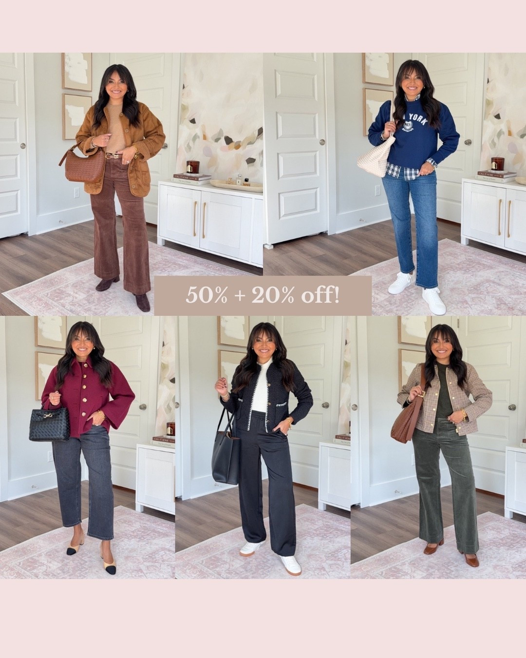 Elevated Casual Petite Fall Outfits! ON SALE! Use code ITSFALL for an extra 20% off $150+
For reference: I’m 5’0, 32b bra size, and 2/26 in bottoms, pear shaped. 
*Everything I share is unaltered! TTS means true to size.

Reversible sherpa suede jacket size xxs regular TTS
Tan cashmere sweater size xs TTS
Belt size small TTS
Brown corduroy pants size 26 petite TTS
Brown suede boots size 5.5 TTS

Navy button down size xs petite TTS
Navy sweatshirt size xxs regular TTS
Jeans in dark cove wash size 26 petite TTS
Sneakers size 6 TTS

Burgundy sweater size xs petite TTS
Washed black barrel jeans size 26 petite TTS
Burgundy swing coat size xs petite TTS
Chanel slingbacks - similar linked

Black sherpa jacket size xxs regular TTS
Ivory sweater size xxs regular TTS
Black satin pants size small petite TTS
Sneakers size 6 TTS

Plaid barn jacket size xs petite TTS
Heather loden green sweater size xxs regular TTS
Green spanish moss corduroy pants size 26 petite TTS
Brown mary jane slingbacks size 5 TTS

elevated casual fall outfits
fall outfits on sale
chic fall outfits 2025
casual fall outfit ideas
fall capsule wardrobe
trendy fall outfits women
petite fall outfits
petite fashion fall 2025
petite jeans for fall
petite barrel jeans
petite satin pants
petite layering outfits
reversible fall jacket
satin pants outfit fall
forest green fall outfit
burgundy fall outfit
cozy fall jackets women
work to weekend fall outfits
fall sale finds
fall outfits under $100
best petite workwear sale
fall wardrobe essentials on sale
affordable fall fashion 2025
Rachel Miranda Blog
Honeysweetpetite
Honey Sweet Petite


Comment SHOP below to receive a DM with the link to this post on my LTK ⬇ https://liketk.it/5q7Fb #ltkstyletip #ltkpetite #ltksalealert

#LTKPetite #LTKSaleAlert #LTKStyleTip
