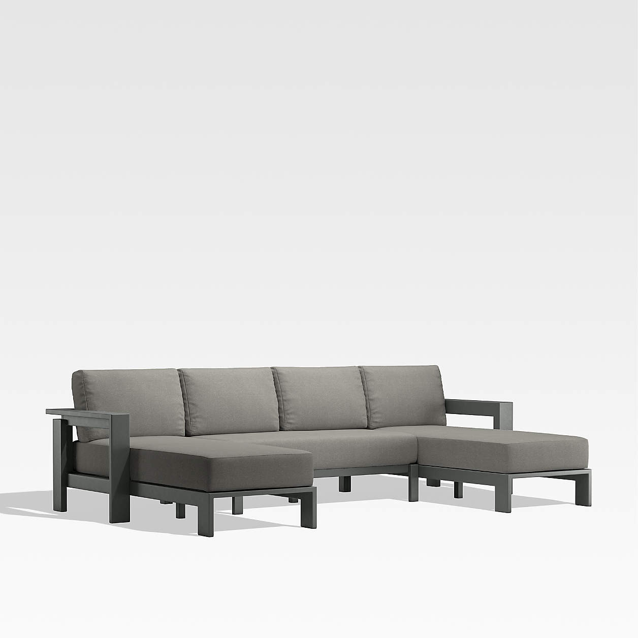 Walker Metal Double Chaise Outdoor Patio Sectional Sofa with Graphite Sunbrella Cushions + Review... | Crate & Barrel