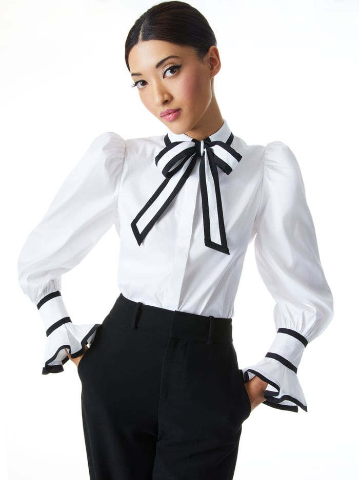SHAREN PUFF SLEEVE BOW TIE BLOUSE | Alice + Olivia