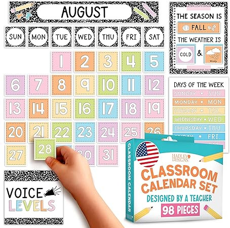 Hadley Designs Classroom Calendar Set Bulletin Board Decorations - Pastel School Calendar for Cla... | Amazon (US)