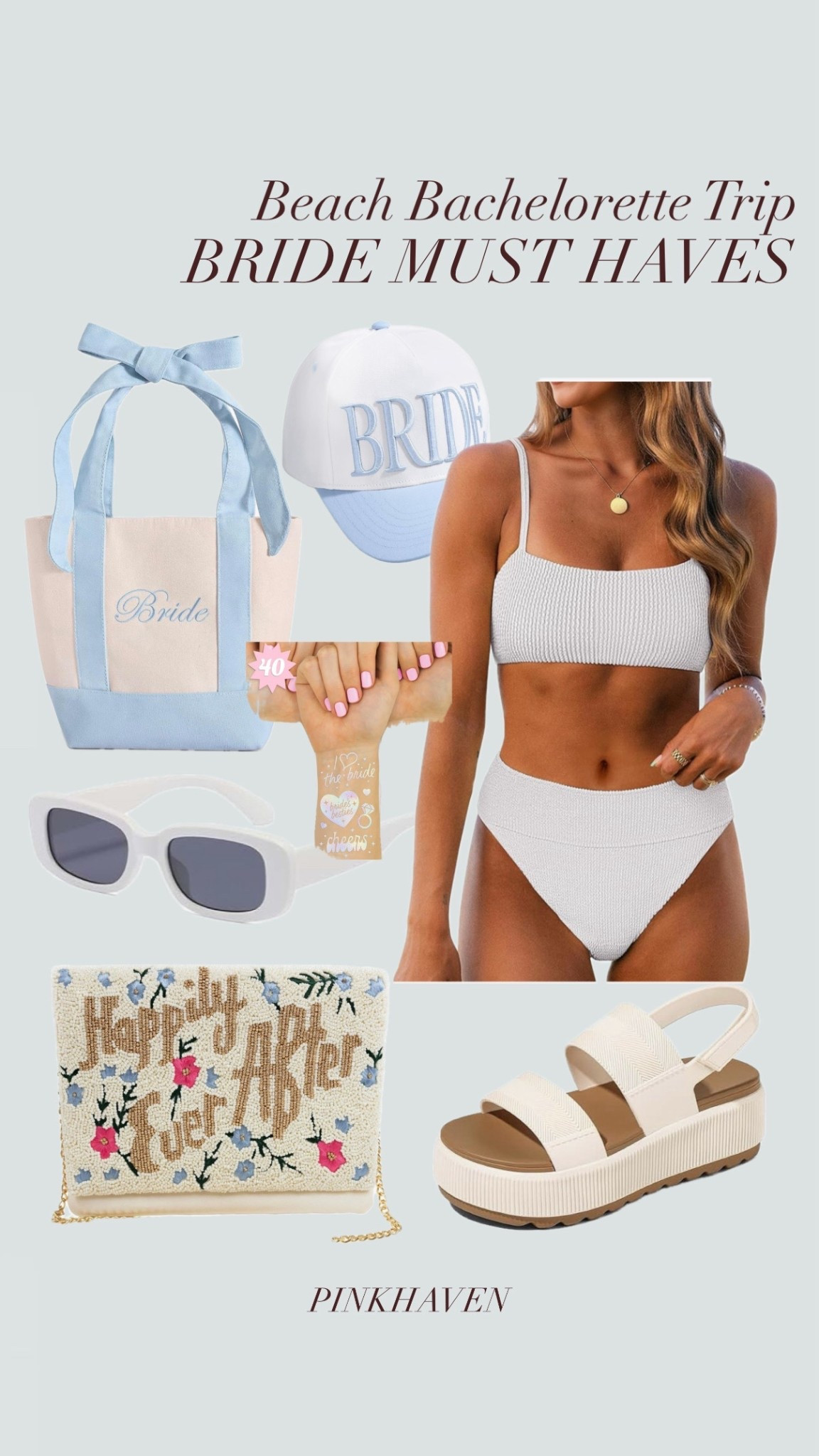 Bride must haves for a beach bachelorette party or beach wedding! 

#honeymoon #bride #bridal #wedding #brideaccessories #white #whiteswim #bridetattoos #amazon 

#LTKSaleAlert #LTKWedding #LTKTravel
