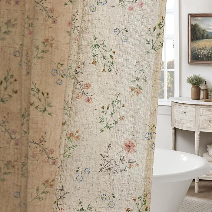 Floral Farmhouse Vintage Linen Shower Curtain, French Country Spring Shower Curtains for Bathroom... | Amazon (US)