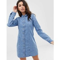 ASOS DESIGN denim fitted western shirt dress in midwash blue | ASOS CH