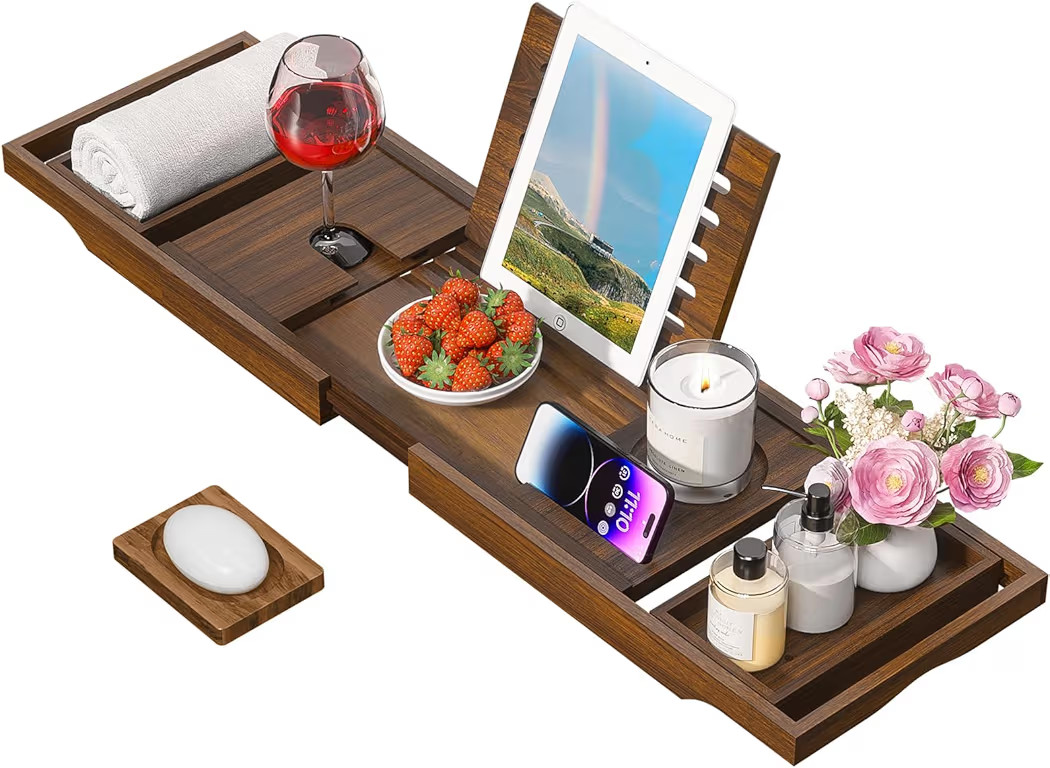 Wooden Bathtub Tray for Luxury Bathroom, Expandable Premium Teak Bath Tray, Adjustable Bath Acces... | Amazon (US)