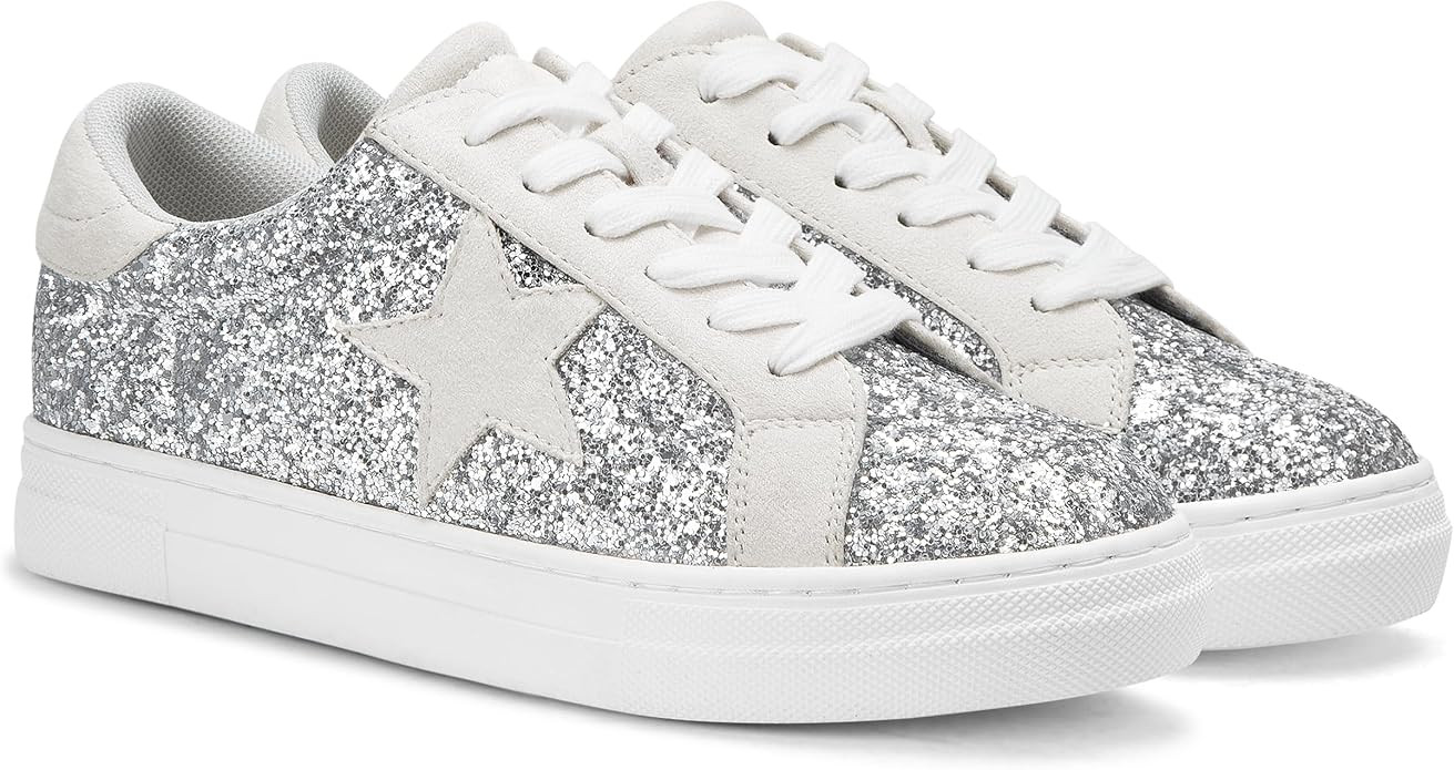 PARTY Women's Glitter Fashion Star Sneakers Low Top Platform Lace Up Comfortable Wedding Walking ... | Amazon (US)