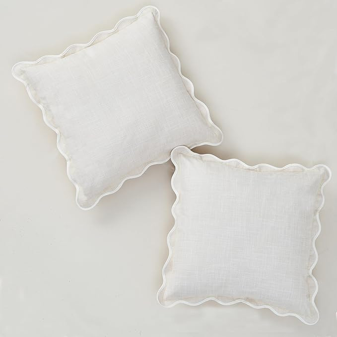 Scalloped Throw Pillow Covers Set of 2 for Living Room, Cotton & Linen, Boho Sytle Decorative Hom... | Amazon (US)