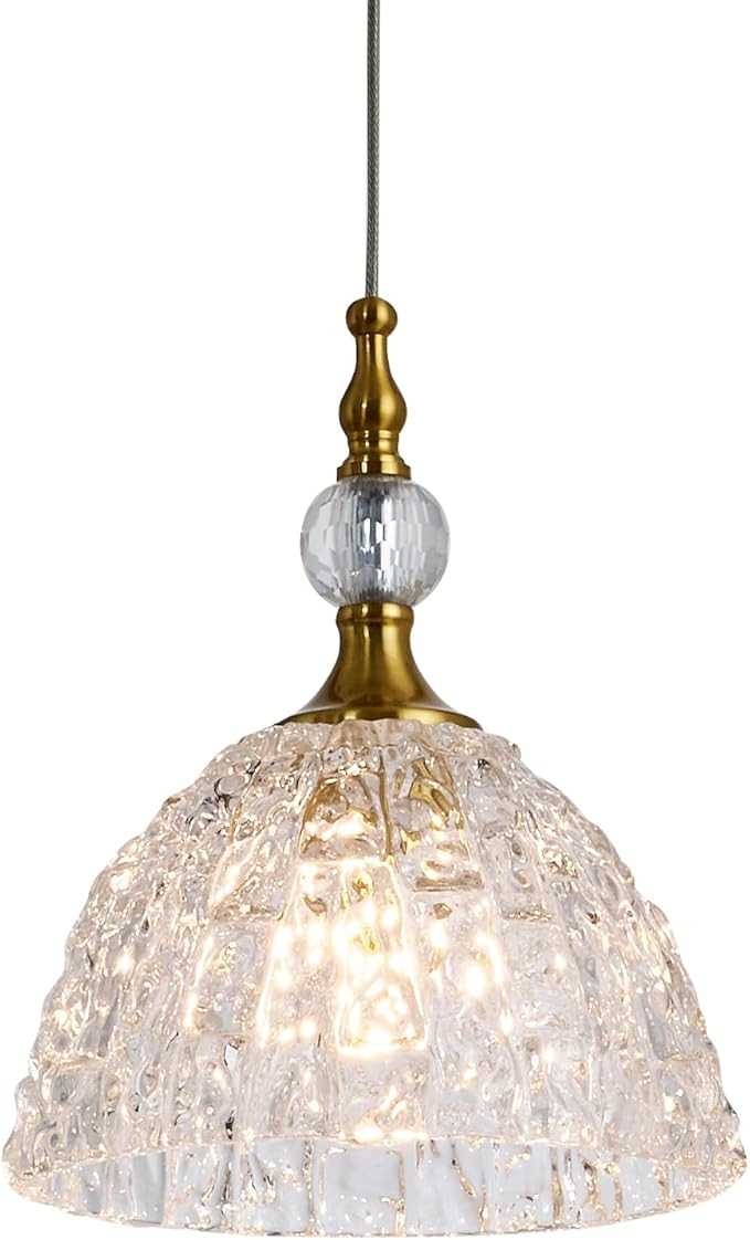 Modern Bronze Glass Pendant Light 7.68 in Dome Light Fixture with Clear K9 Crystal Ball Adjustabl... | Amazon (US)
