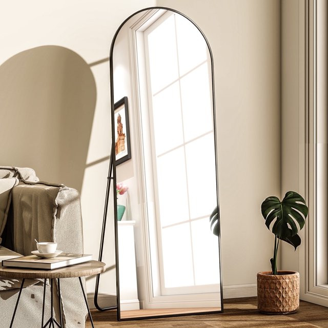 BEAUTYPEAK 59"x16.1" Arch-Top Full Length Mirror Floor Mirrors with Stand Wall-Mounted, Black - W... | Walmart (US)