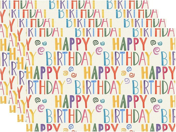 XCHI Colorful Happy Birthday Placemats Set of 4 Table Mats Table Decorations 12x18 Inch | Amazon (US)