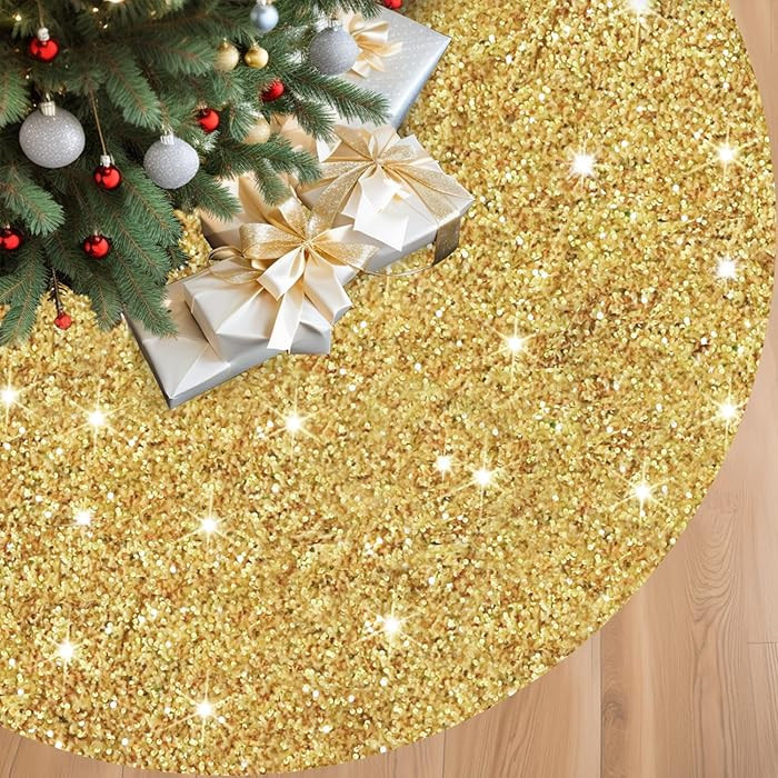 Gold Tree Skirt Mini Christmas Tree Skirt 21 Inch Artificial Velvet Tree Skirt Sparkly Christmas ... | Amazon (US)