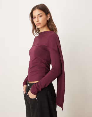 ASOS DESIGN scarf drape detail long sleeve top in fig | ASOS (Global)