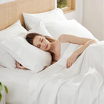 Bedsure 100% Cotton Sheets - 6 Piece Sateen Weave Cotton Sheets for Queen Size, Satin Embroidery ... | Amazon (US)