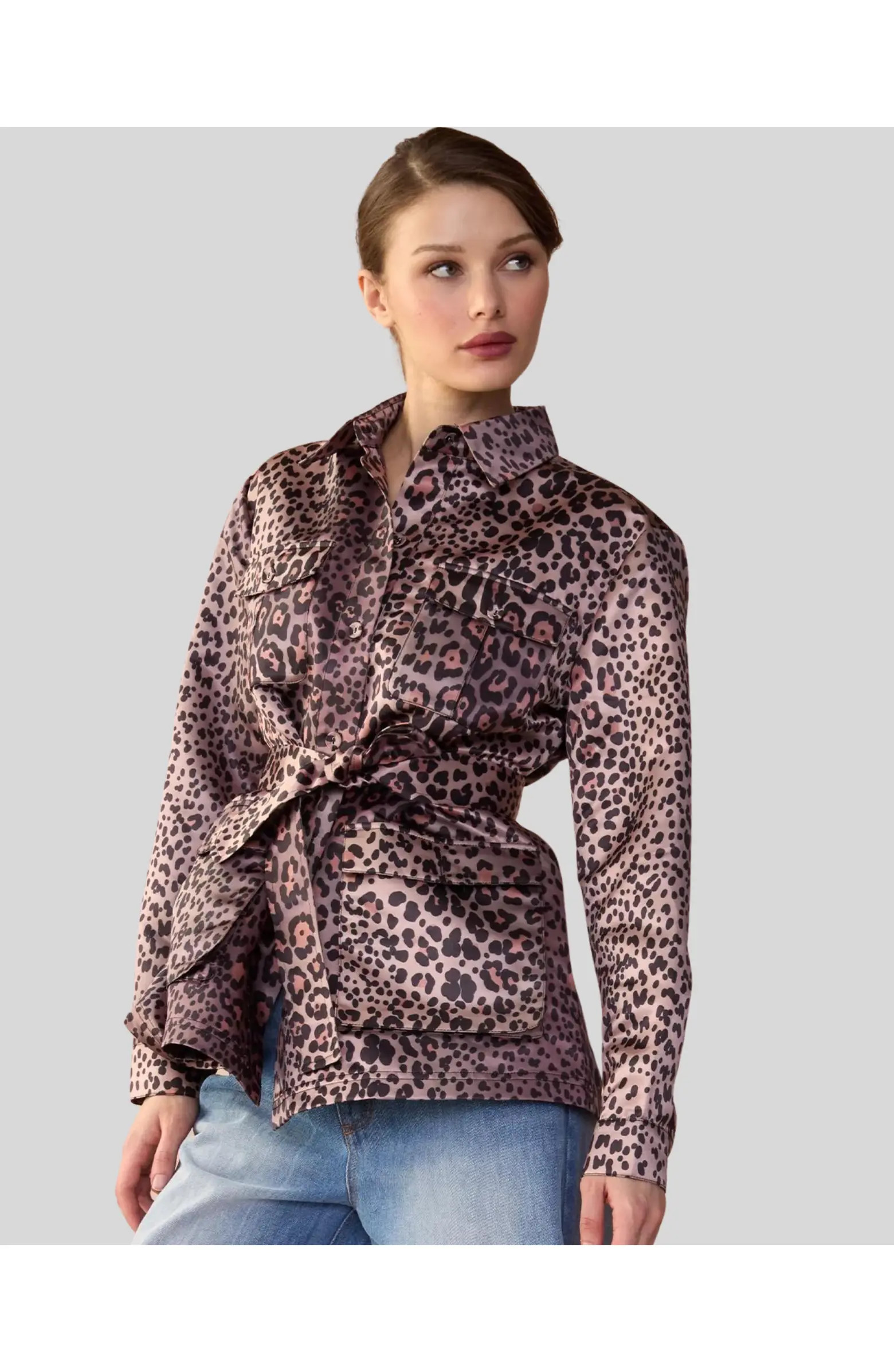 Leopardess Satin Safari Jacket | Nordstrom