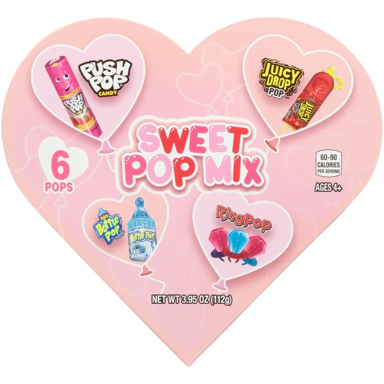 Bazooka Candy Brands Sweet Pop Mix of Valentine’s Day Heart-Shaped Lollipop Gift Box, 1 Count | Walmart (US)